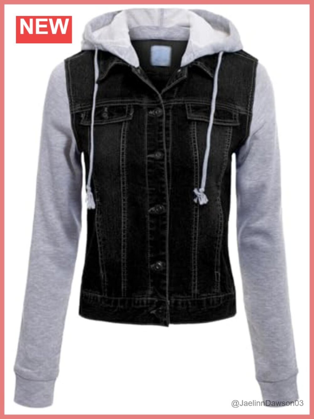 Women's Classic Hooded Denim Jacket Button Closure Chest Pockets